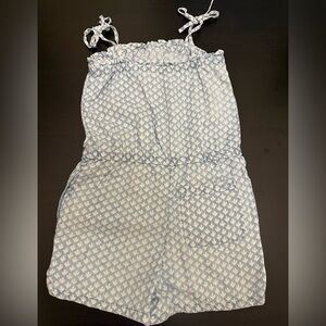 Vineyard Vines Girls' Gustavia Blue Chambray White Print Romper Medium